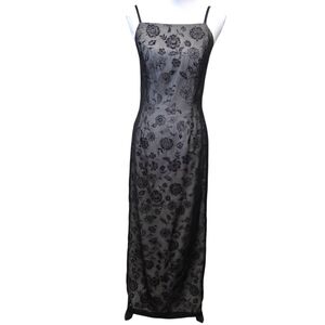 Morgan And Co Elegant Black Floral Lace Evening Dress Maxi Size 7/8
